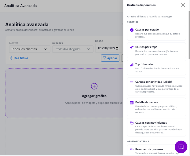 Screenshot del m&oacute;dulo de reporter&iacute;a avanzada de TuProcurador