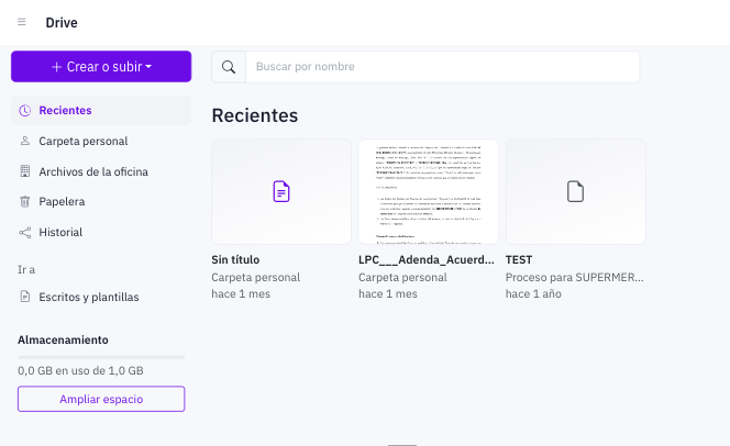 Panel de Drive Documentos Compartidos en TuProcurador