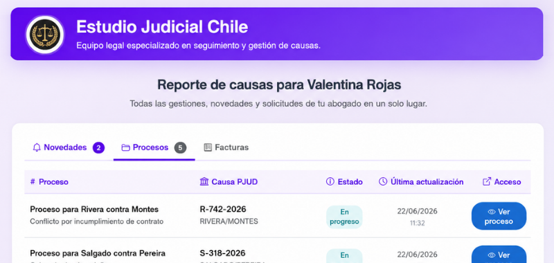 Portal para clientes con estado de causas en TuProcurador